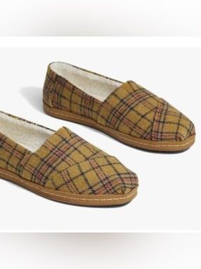 TOMS Women's Size 8.8 Alpargata Leather Wrap Buckthorn Plaid/Faux Shearling